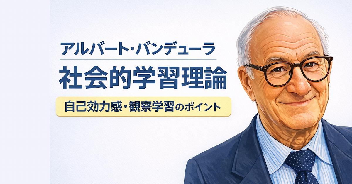 バンデューラの社会的学習理論における自己効力感と観察学習（モデリング）のポイントを解説したアイキャッチ画像