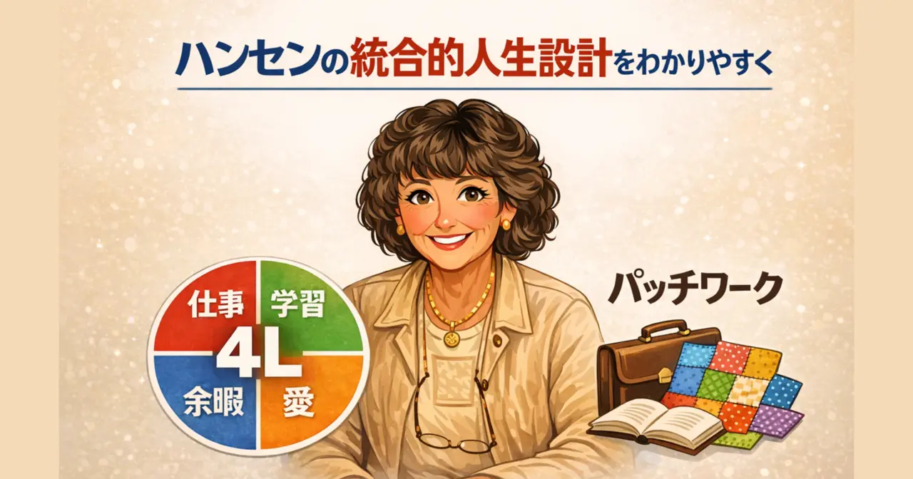 ハンセンの統合的人生設計を解説する図｜4L（仕事・学習・余暇・愛）とパッチワーク型キャリア【キャリアコンサルタント試験対策】